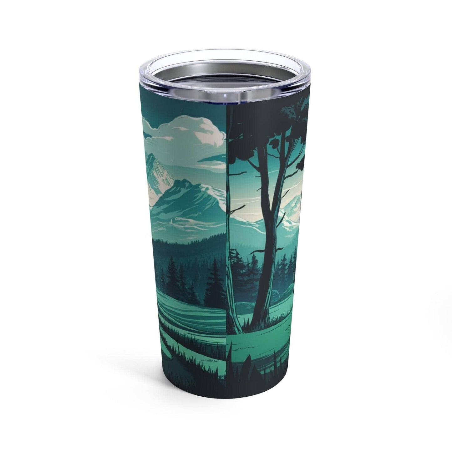 Scenic Disc Golf Tumbler - Disc Golf Basket Grass and Mountains - Tumbler 20oz - Quirky Goodies