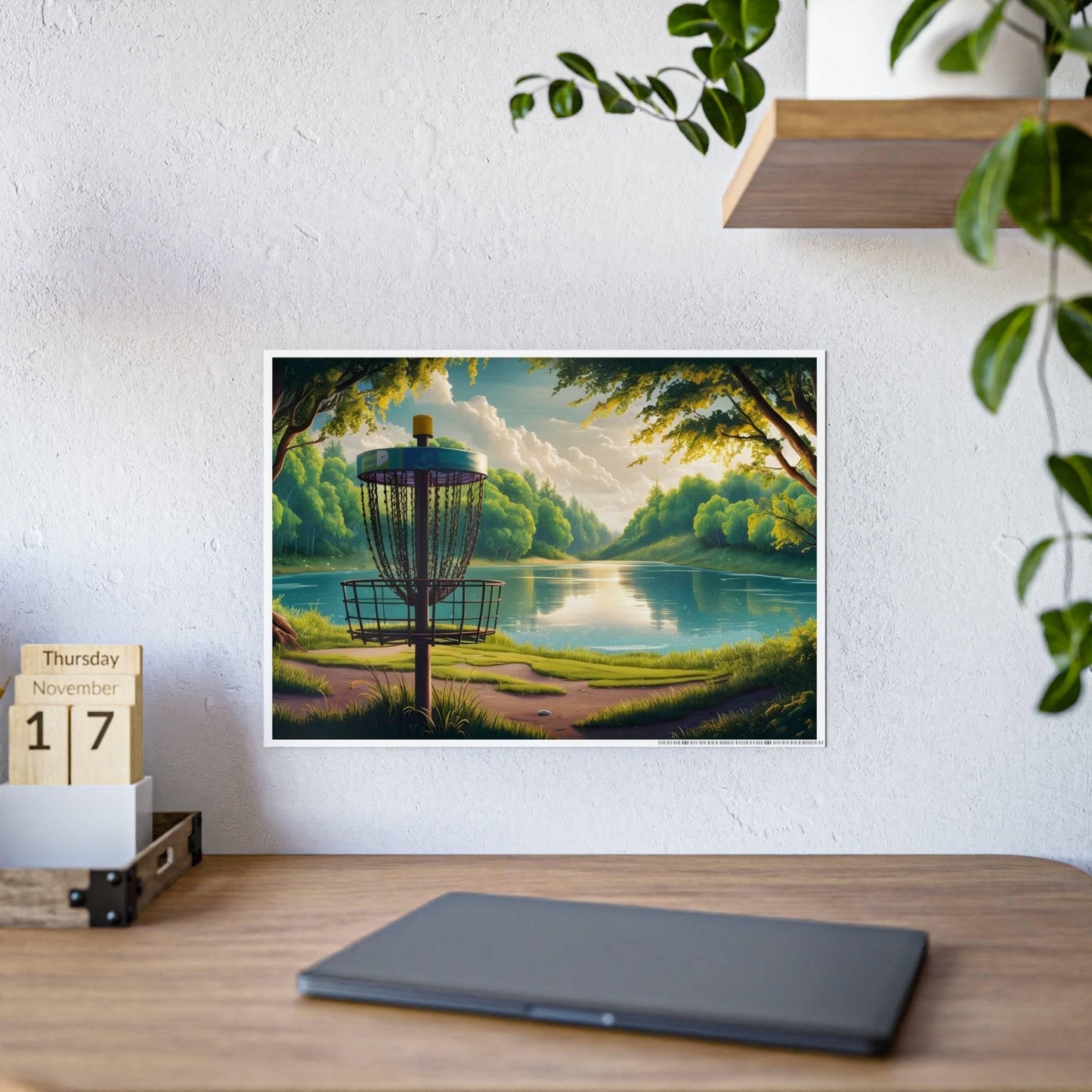 Serene Disc Golf Scene By Lake - Gloss Posters - Quirky Goodies