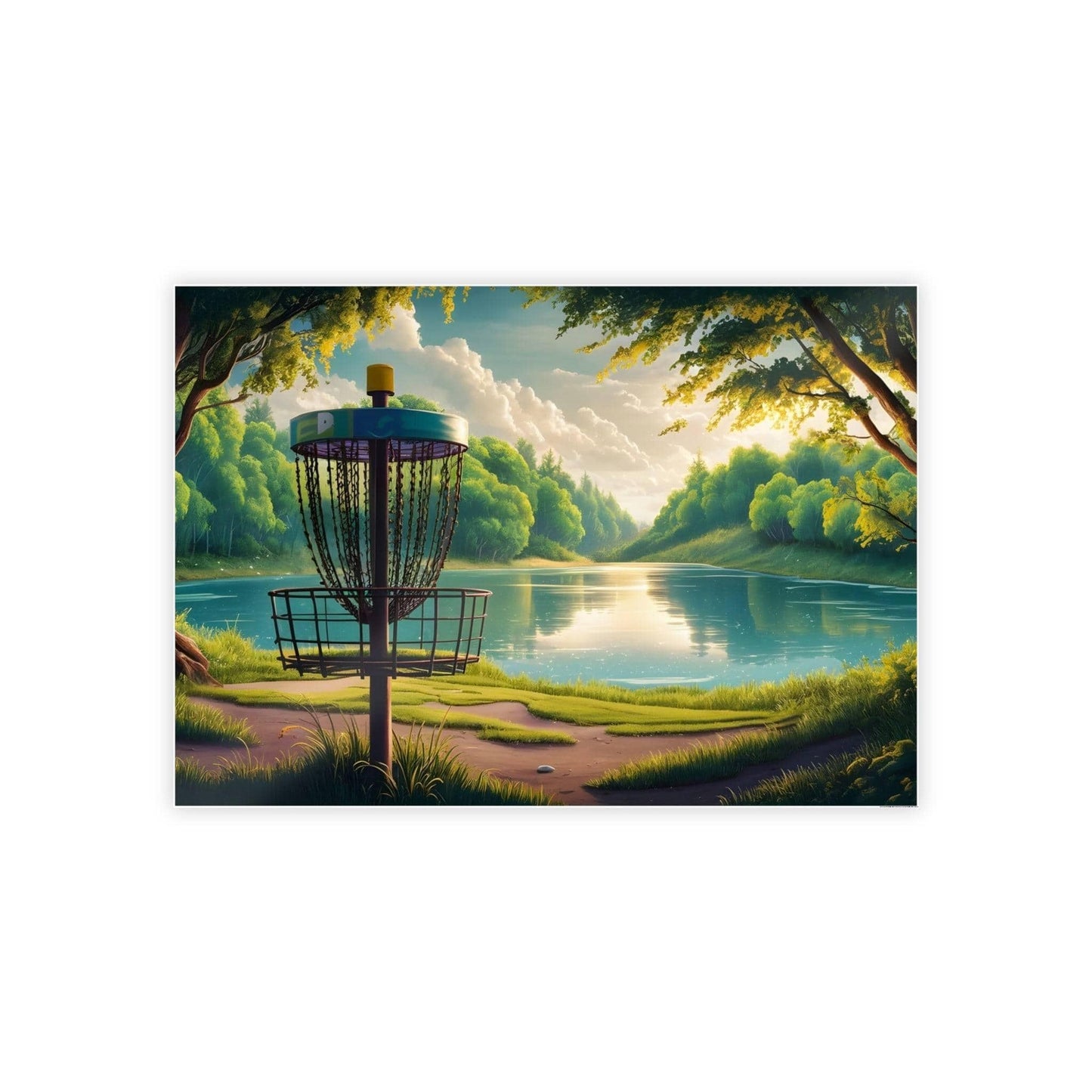 Serene Disc Golf Scene By Lake - Gloss Posters - Quirky Goodies