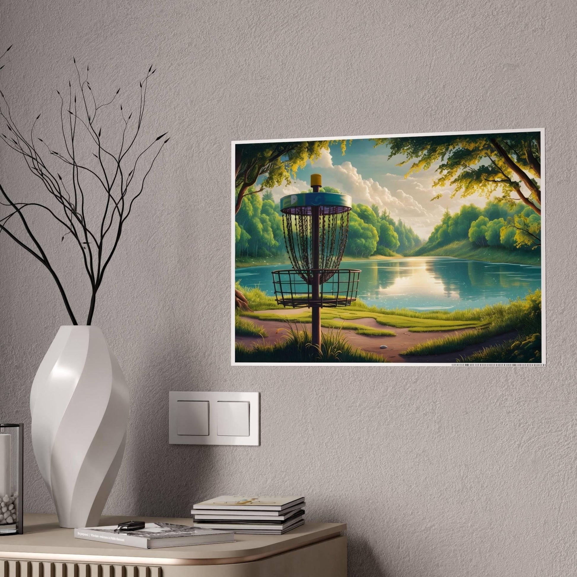 Serene Disc Golf Scene By Lake - Gloss Posters - Quirky Goodies