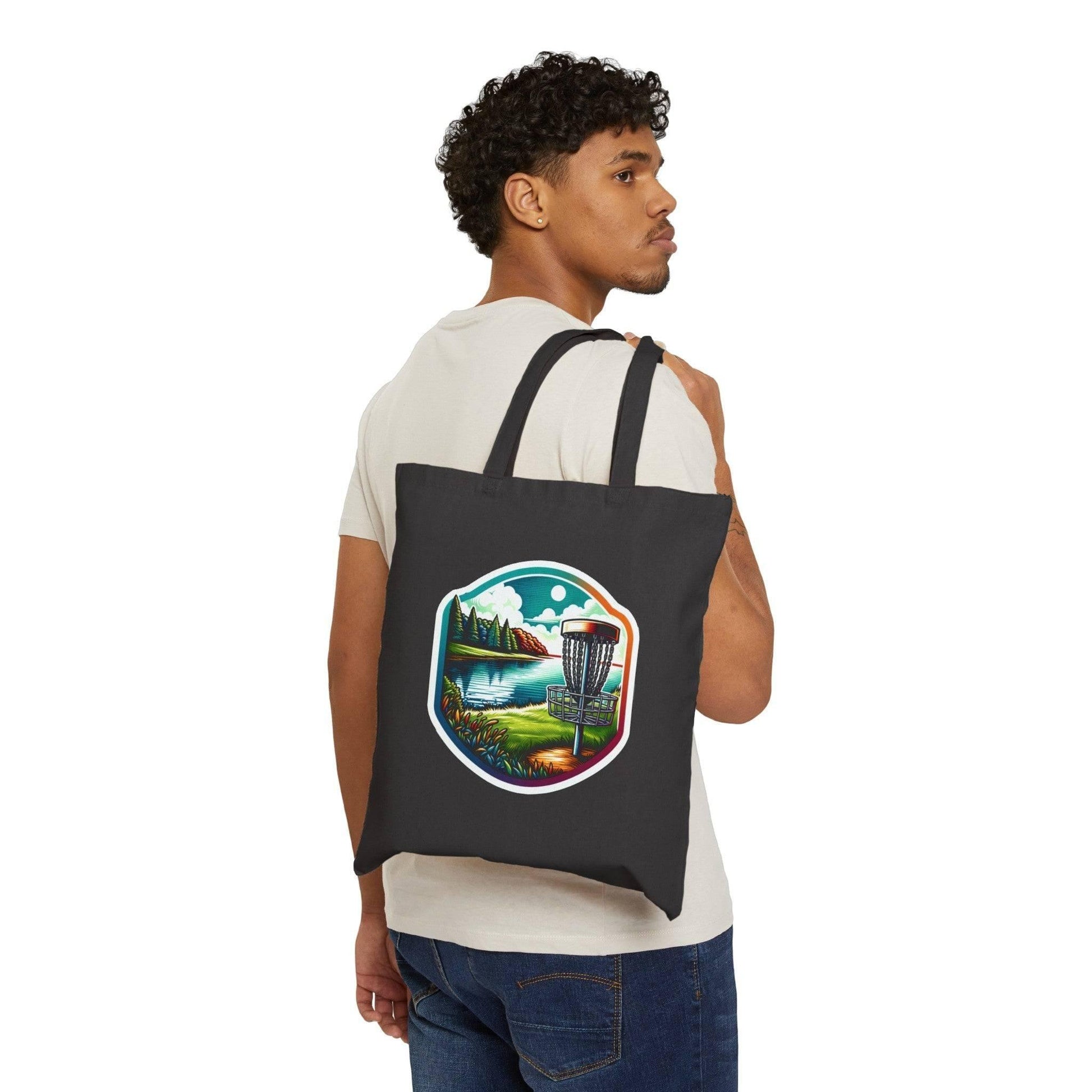 Serene Disc Golf Scene - Cotton Canvas Tote Bag - Quirky Goodies