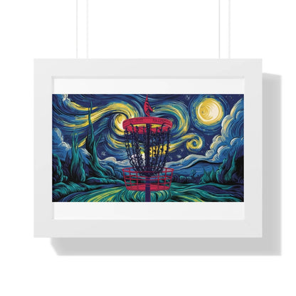 Starry Night Disc Golf Basket Poster - Framed Horizontal Poster - Quirky Goodies