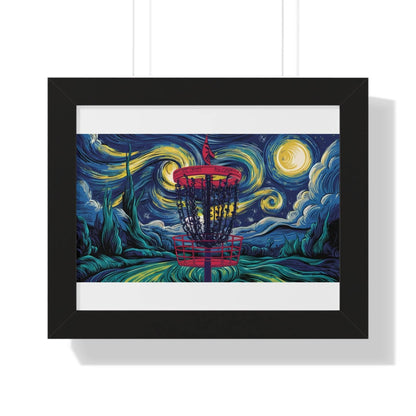 Starry Night Disc Golf Basket Poster - Framed Horizontal Poster - Quirky Goodies