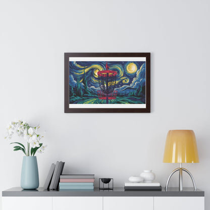 Starry Night Disc Golf Basket Poster - Framed Horizontal Poster - Quirky Goodies