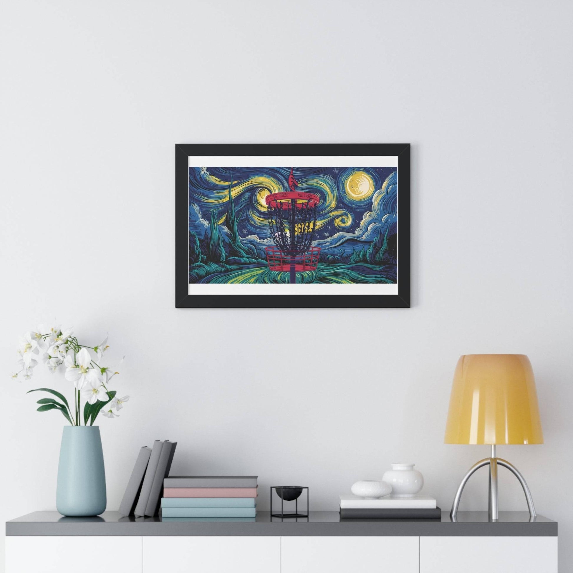 Starry Night Disc Golf Basket Poster - Framed Horizontal Poster - Quirky Goodies