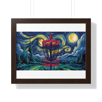 Starry Night Disc Golf Basket Poster - Framed Horizontal Poster - Quirky Goodies