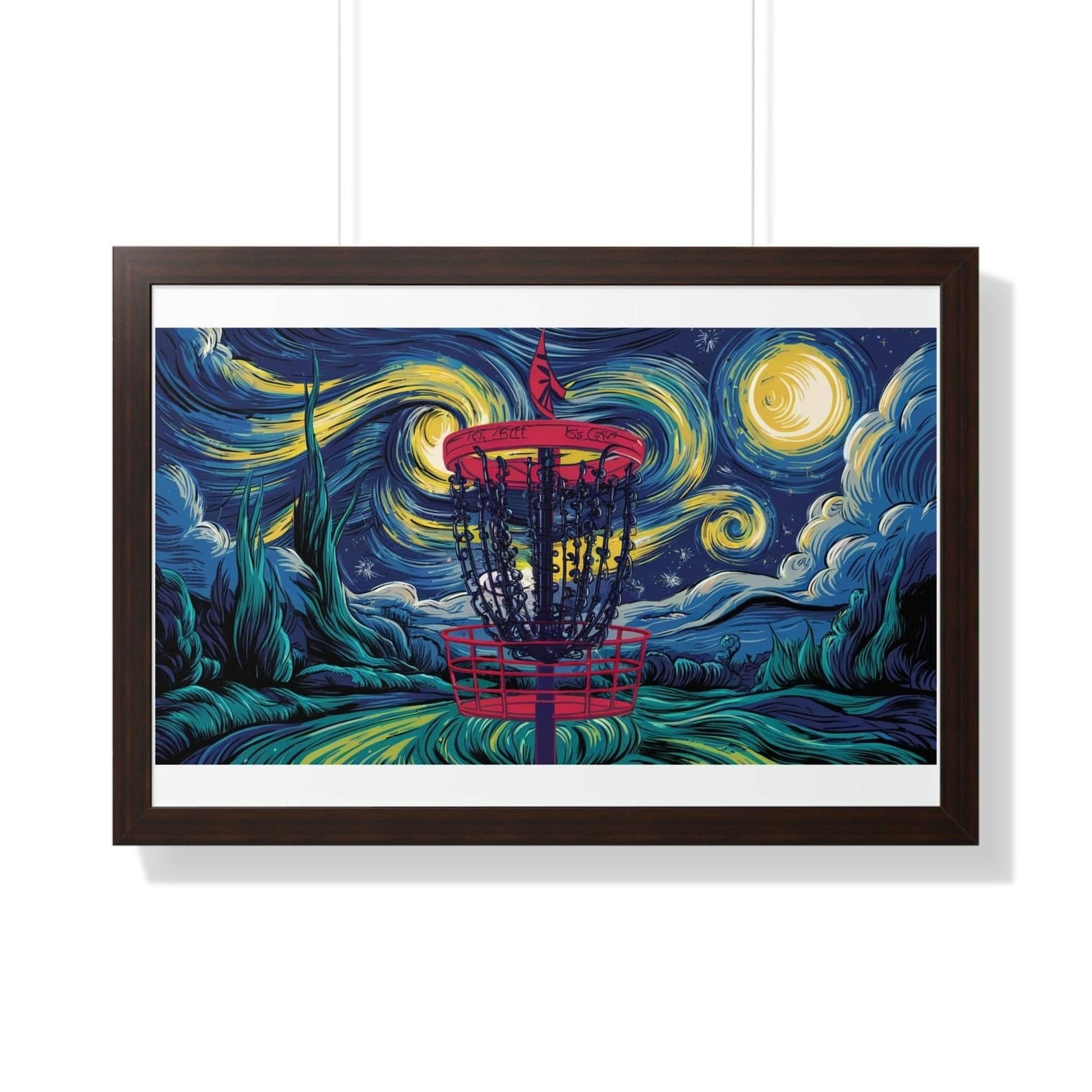 Starry Night Disc Golf Basket Poster - Framed Horizontal Poster - Quirky Goodies