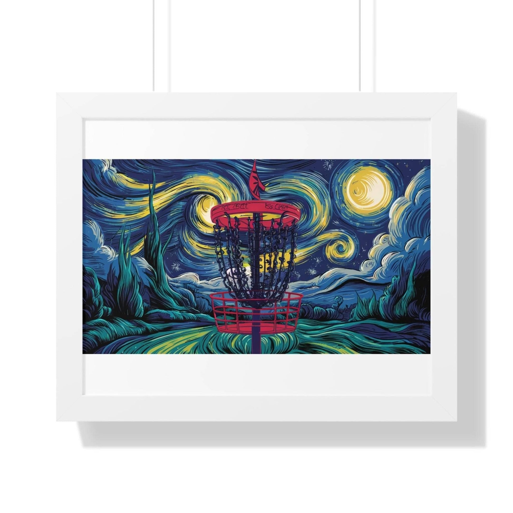 Starry Night Disc Golf Basket Poster - Framed Horizontal Poster - Quirky Goodies