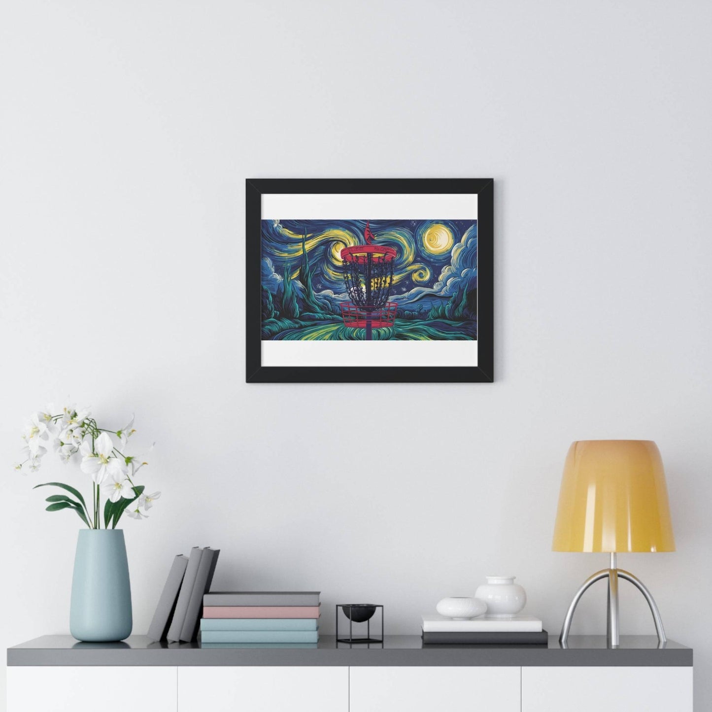 Starry Night Disc Golf Basket Poster - Framed Horizontal Poster - Quirky Goodies