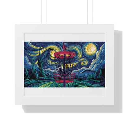 Starry Night Disc Golf Basket Poster - Framed Horizontal Poster - Quirky Goodies