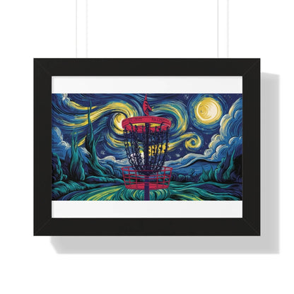 Starry Night Disc Golf Basket Poster - Framed Horizontal Poster - Quirky Goodies