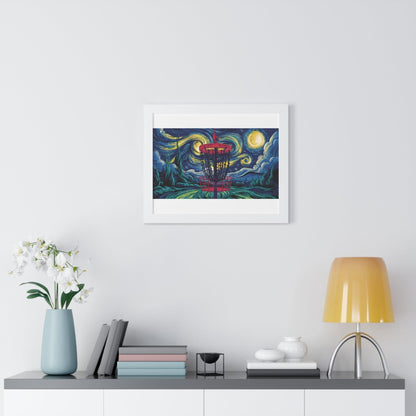 Starry Night Disc Golf Basket Poster - Framed Horizontal Poster - Quirky Goodies