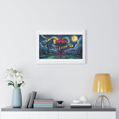 Starry Night Disc Golf Basket Poster - Framed Horizontal Poster - Quirky Goodies