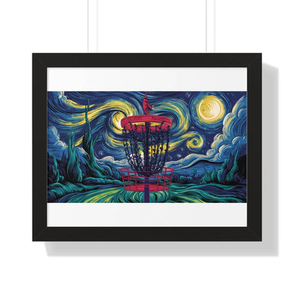 Starry Night Disc Golf Basket Poster - Framed Horizontal Poster - Quirky Goodies