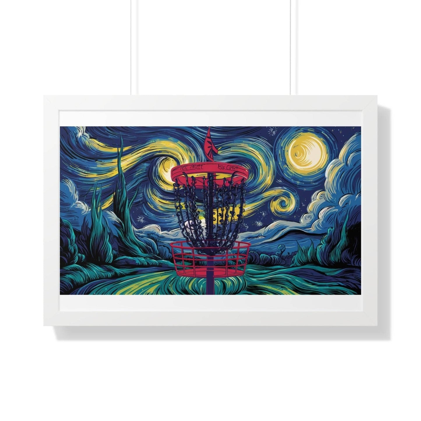 Starry Night Disc Golf Basket Poster - Framed Horizontal Poster - Quirky Goodies