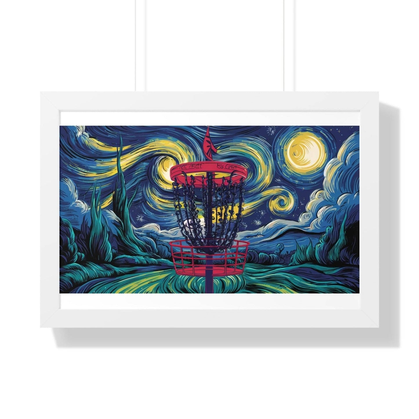 Starry Night Disc Golf Basket Poster - Framed Horizontal Poster - Quirky Goodies