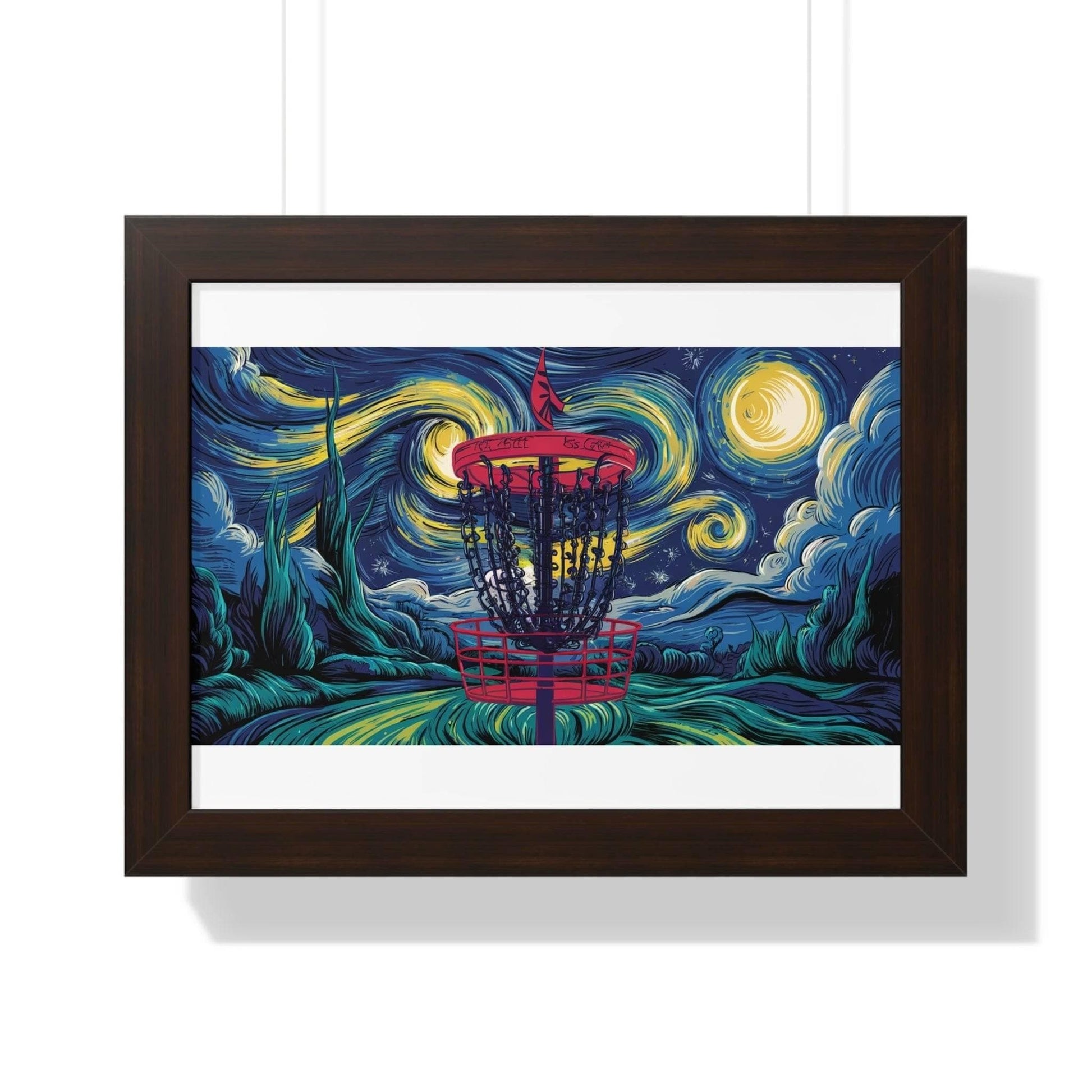 Starry Night Disc Golf Basket Poster - Framed Horizontal Poster - Quirky Goodies