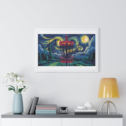 Starry Night Disc Golf Basket Poster - Framed Horizontal Poster - Quirky Goodies