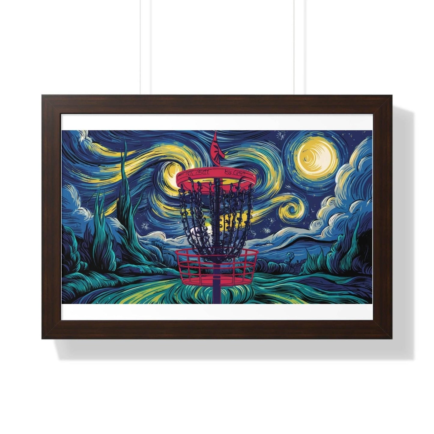 Starry Night Disc Golf Basket Poster - Framed Horizontal Poster - Quirky Goodies